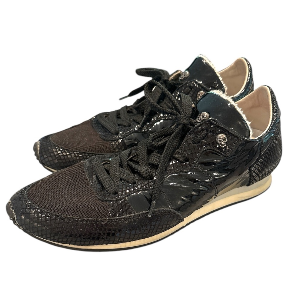 Modern Vice Rare Custom Black Patented Sneakers w/ Skull Sz 40 fits 9 - 9 1/2 US